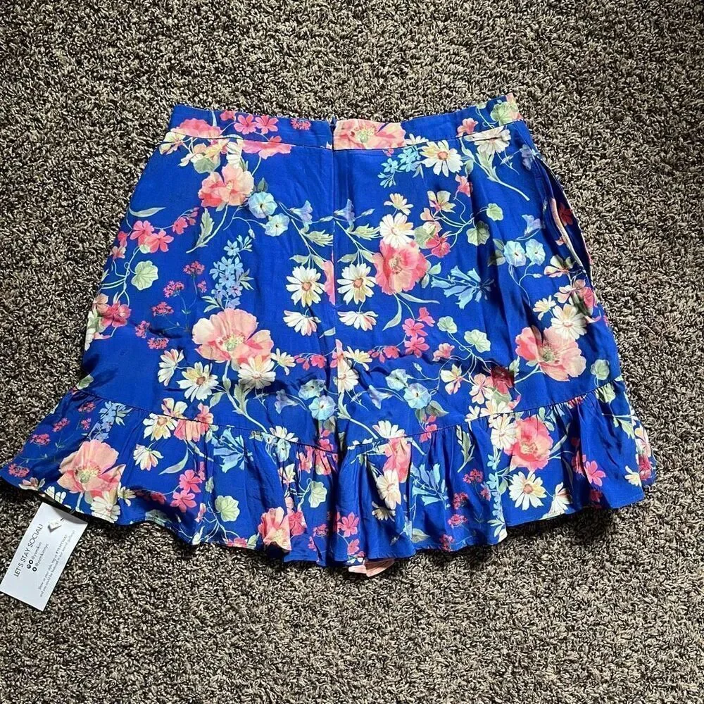Yumi Kim Gigi Skirt Women Medium Blue Floral Ruffle Cross-Over Playful & Stylish